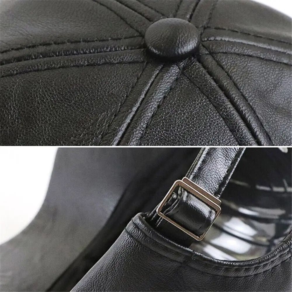 Men Leather Adjustable Winter Baseball Cap