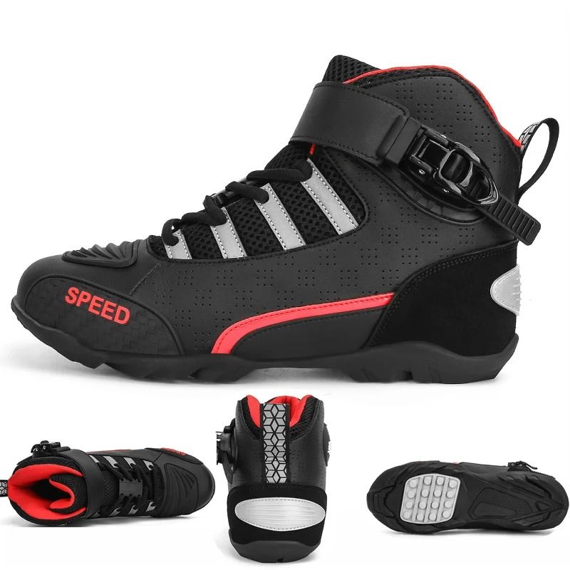 Mens Motorcycle Boots Leather Anti Slip Racing Ankle Riding Footwear