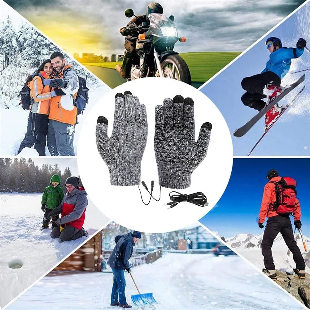 USB Electric Heated Full Finger Touch Screen Gloves Windproof Thermal Mitts