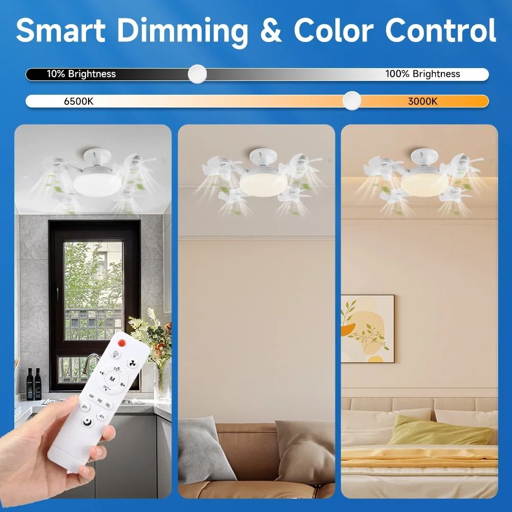 Modern Multi-Head LED Ceiling Fan | 3-Speed Silent Remote Control Light Fixture