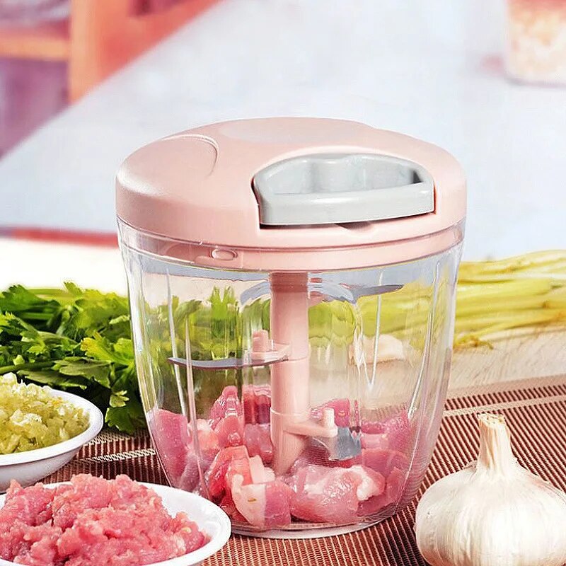 500/900ML Manual Meat Mincer & Garlic Chopper: Rotate Garlic Press Crusher, Vegetable Onion Cutter - Kitchen Cooking Acc