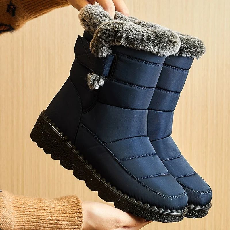 Womens Winter Snow Boots Waterproof Ankle Fur Lined Boots with Low Heels