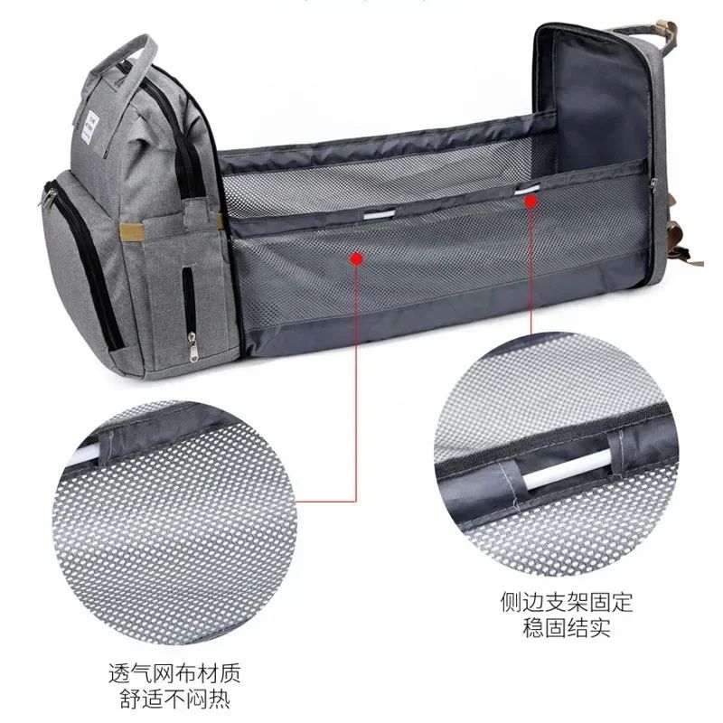 MamaEase Large Capacity Mommy Diaper Backpack with Baby Bed & Changing Mat