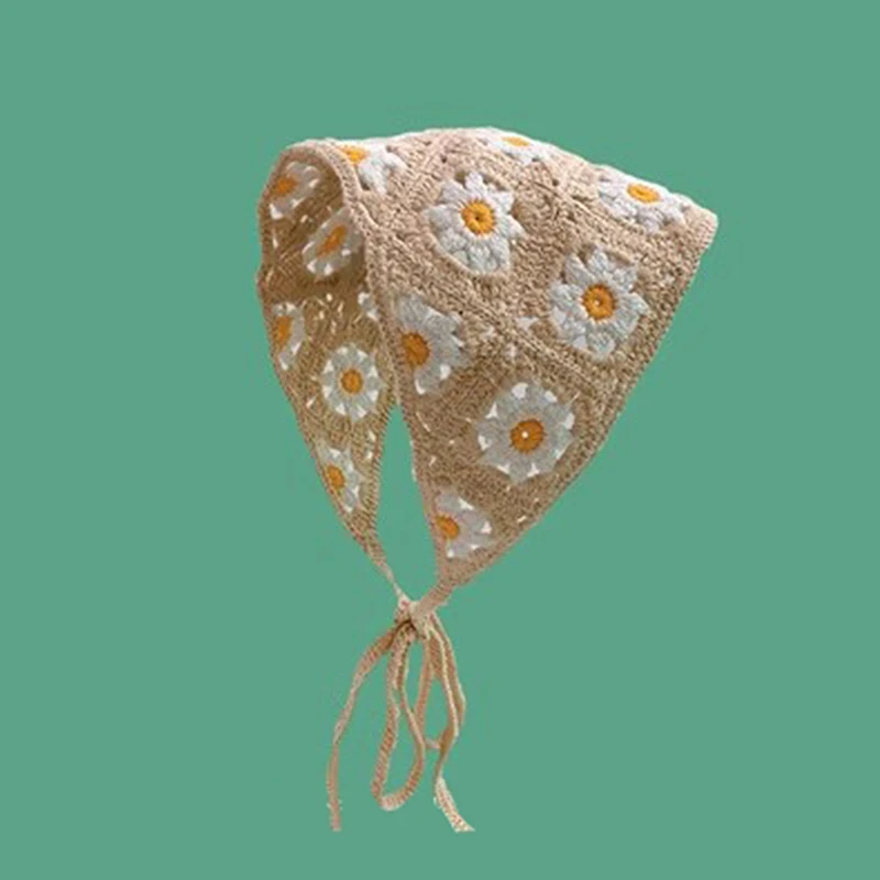 Korean Sweet Handmade Crochet Headband Scarf, Stylish Triangle Design for Women