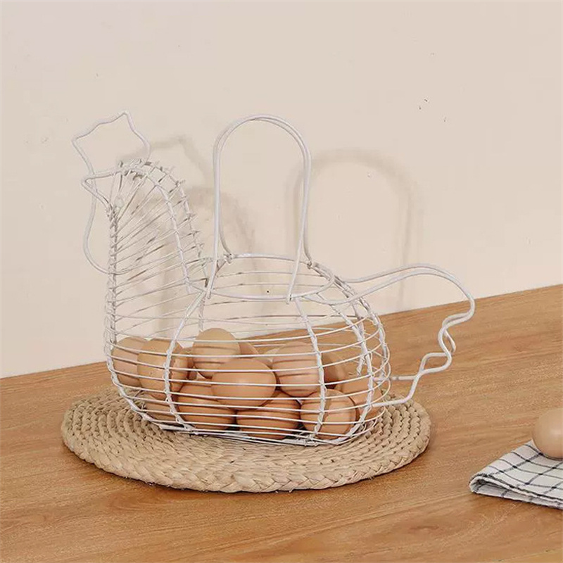 Iron Art Egg Storage Basket Chicken Shaped Organizer for Fruits, Vegetables, and Kitchen Storage