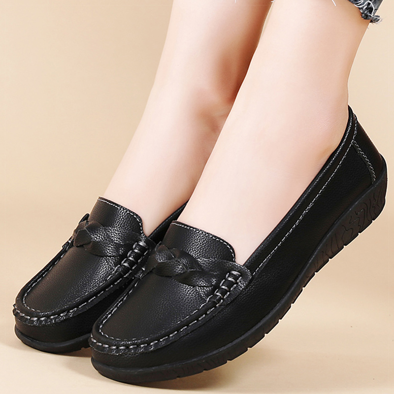 Women Loafer Soft Leather Flats Slip On Casual Shoes Footwear
