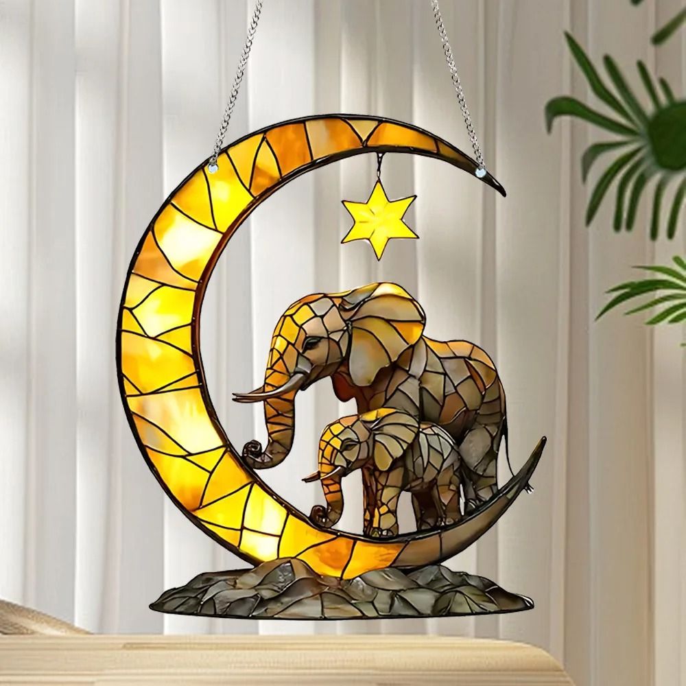 Elephant Family Moon Window Hanging Decor Garden and Bedroom Ornament