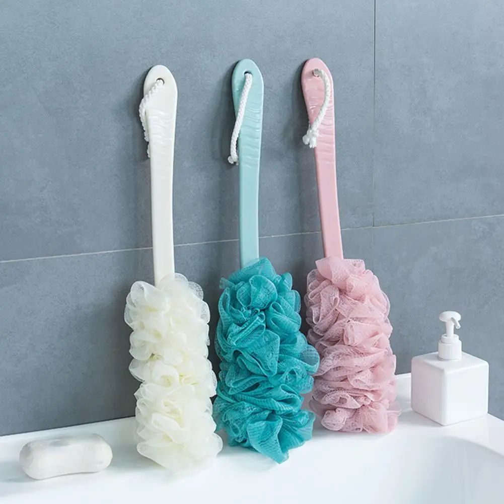 Long Handle Mesh Loofah Bath Brush – Shower Body Scrubber with Soft Bubble Exfoliating Cleaner