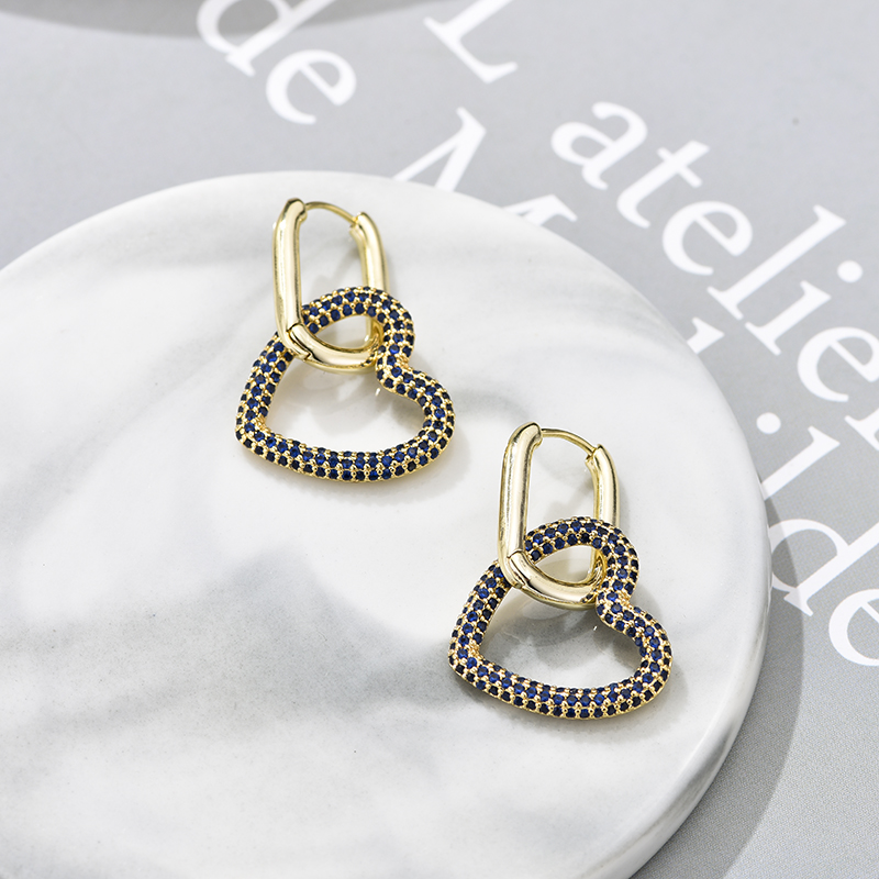 Elegant Heart Charm Hoop Earrings with Zircon Crystals