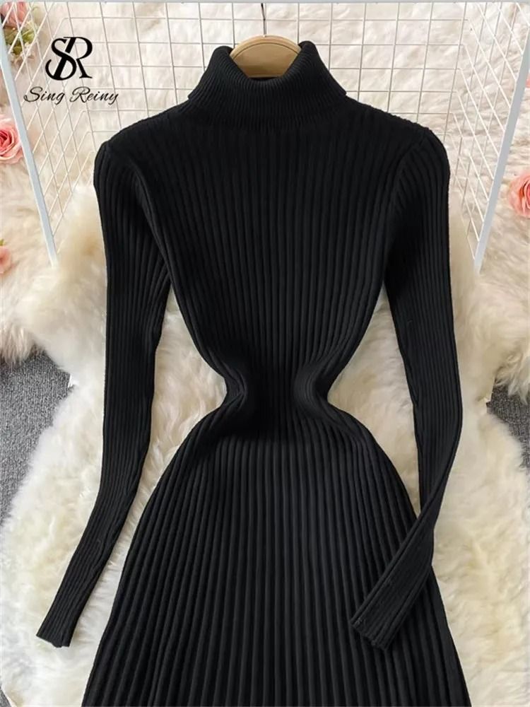 Pleated Knit Slim Bodycon Sweater Dress