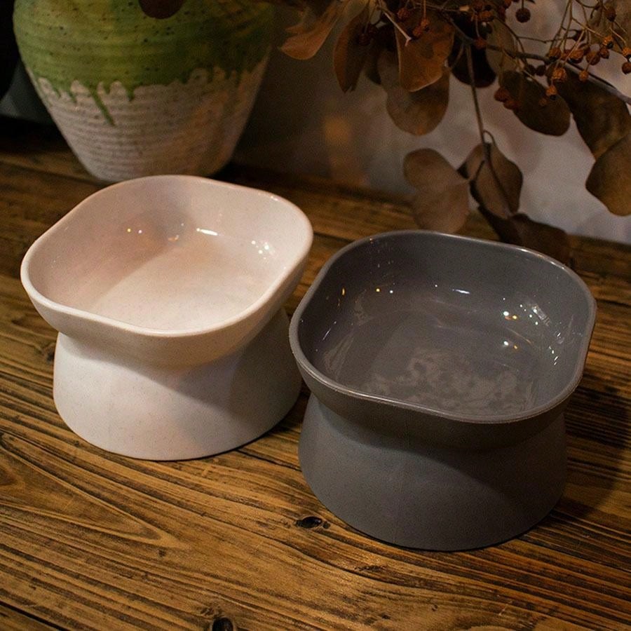 Classic Neck Protection Cat Bowl  Anti-Rollover, High-Foot, Large Opening Plastic Pet Dish