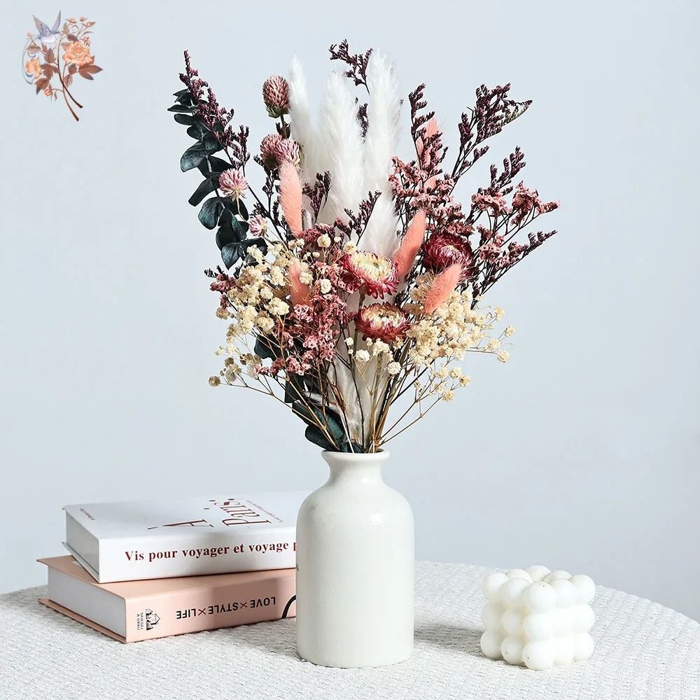 Artisanal Nature Dry Bouquet – Helichrysum Bracteatum & Eucalyptus Boho-Chic Centerpiece for Modern Weddings & Home Sanc
