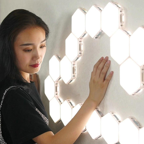 Hexagon Modular Touch LED Tile Lights, Set of 5 - USB Powered, Freestanding or Wall Mount, Easy Installation
