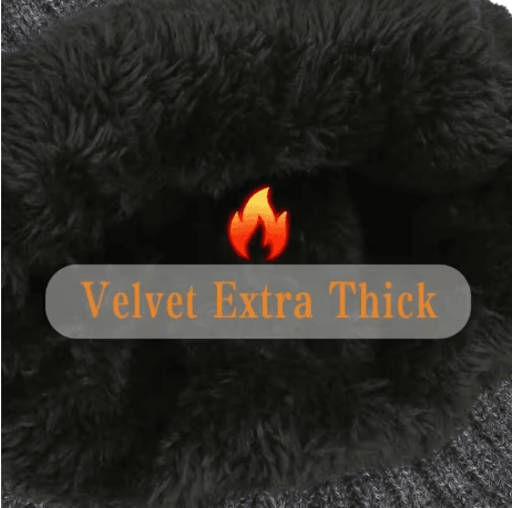 Mens Faux Fur Lined Bomber Hat Winter Knitted Plush Peaked Cap with Earmuffs