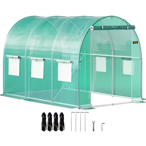 Walk-In Greenhouse 9.8 x 6.6 x 6.6 ft, Waterproof PE Cover, Sturdy Galvanized Frame & 6 Mesh Windows