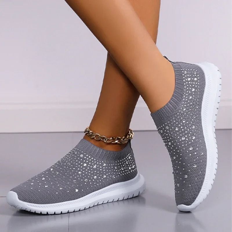 Crystal Breathable Mesh Sneakers – Lightweight Soft Bottom Flats for Women
