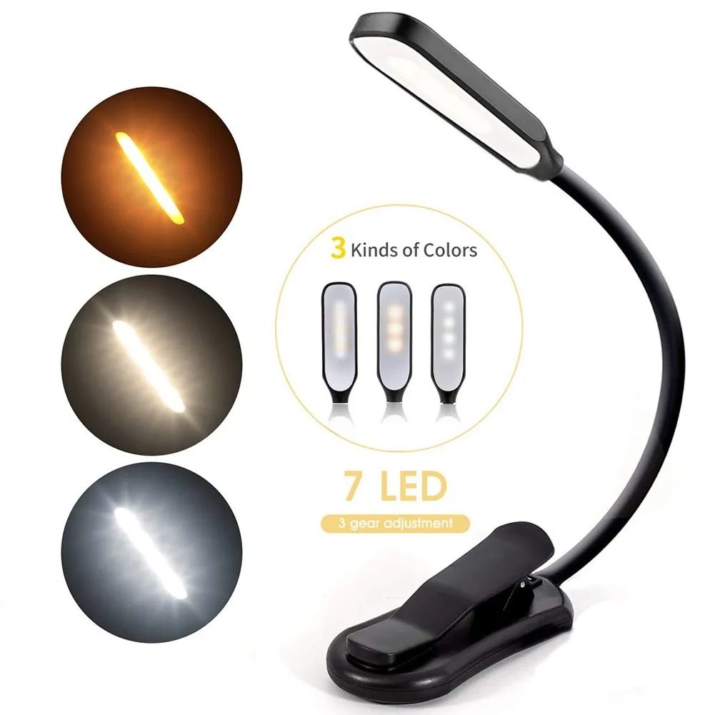 7 LED USB Rechargeable Book Light Warm Cool White