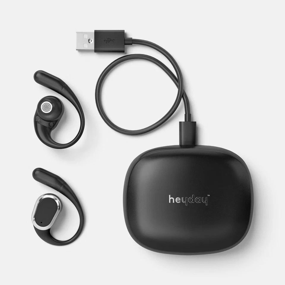 True Wireless Open Ear Sport Headphones, Black, Water-Resistant Design, Noise Canceling, Clear Calls Mic