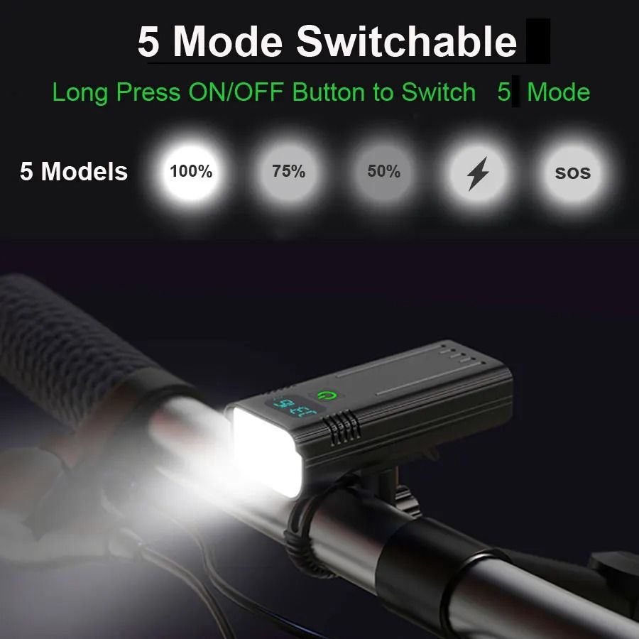 4800 Lumen USB Rechargeable Bicycle Light with 10000mAh Battery and Rainproof Design