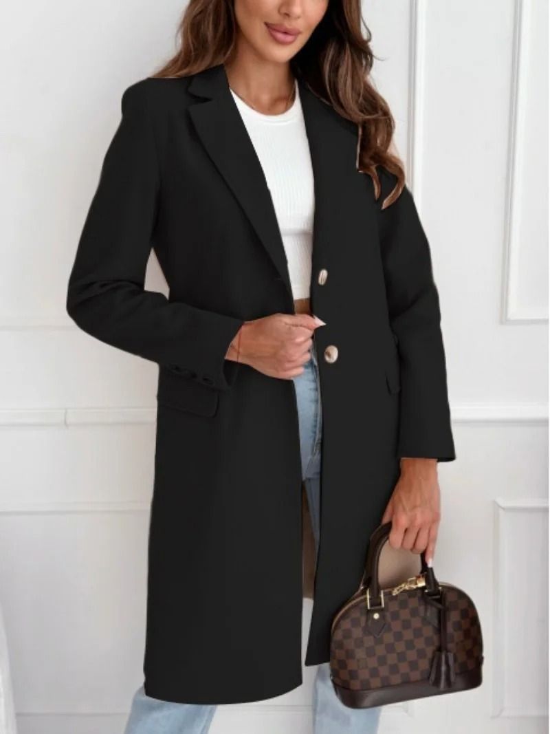 Womens Solid Tweed Overcoat System | Premium Medium-Long Button Jacket & Autumn/Winter Professional Infrastructure