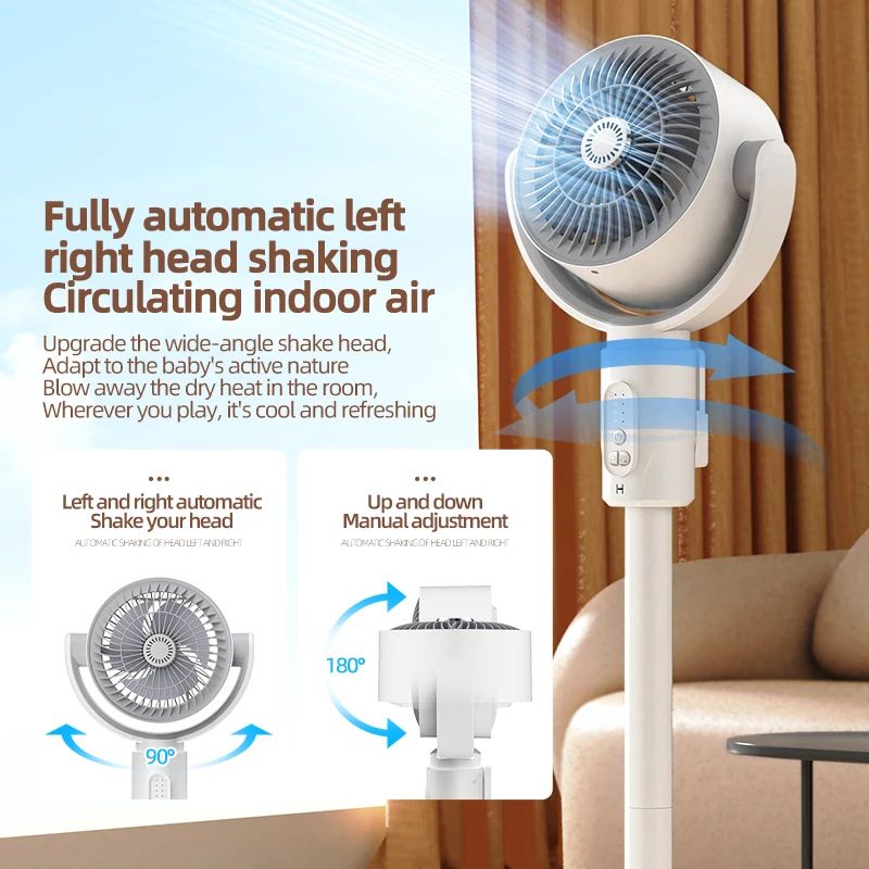 Rechargeable Air Circulation Fan Oscillating Stand Fan – Adjustable Height Household Fan with Remote & 5 Gears