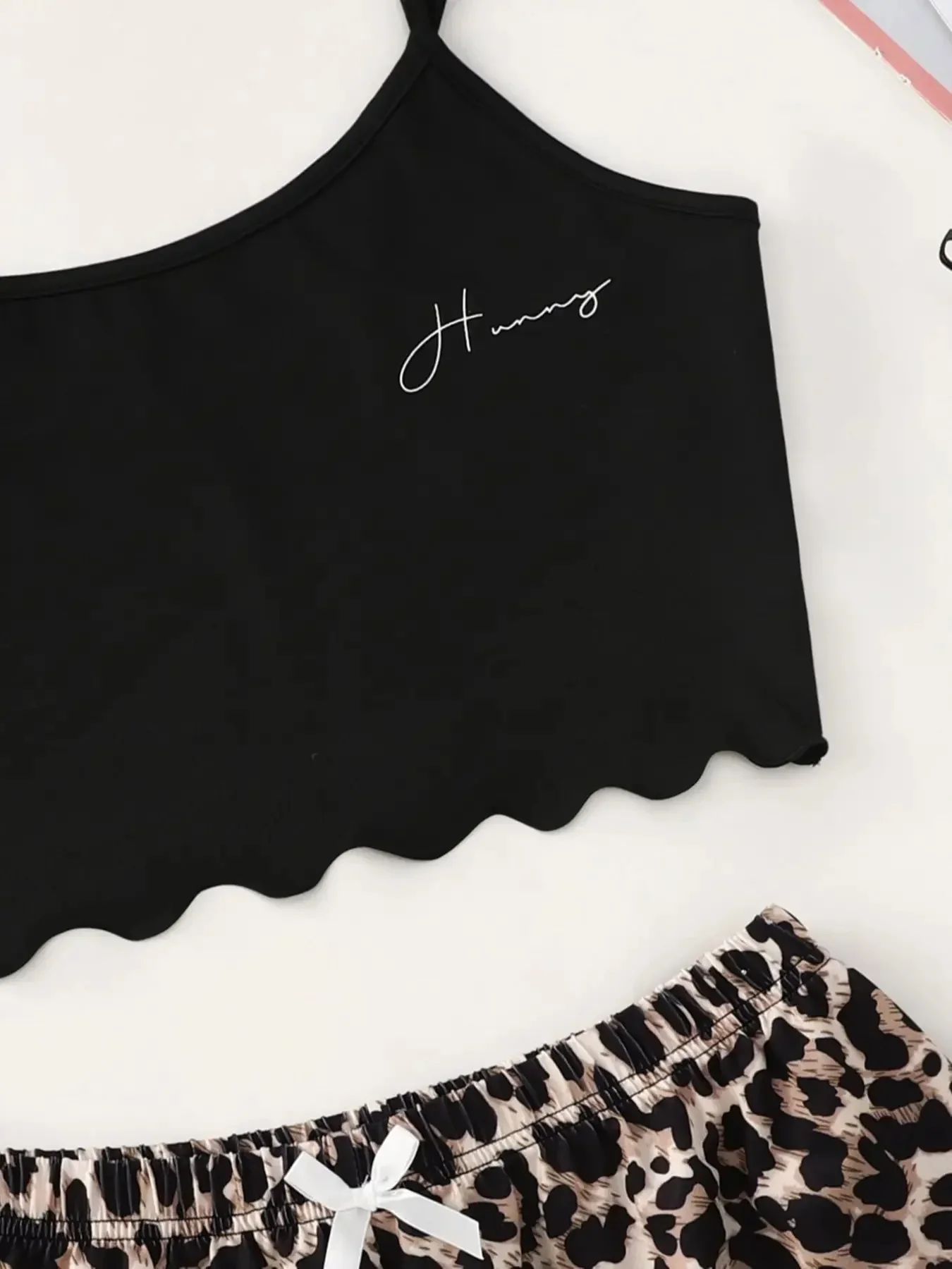 Women Leopard Print V Neck Cami and Shorts Pajama Set
