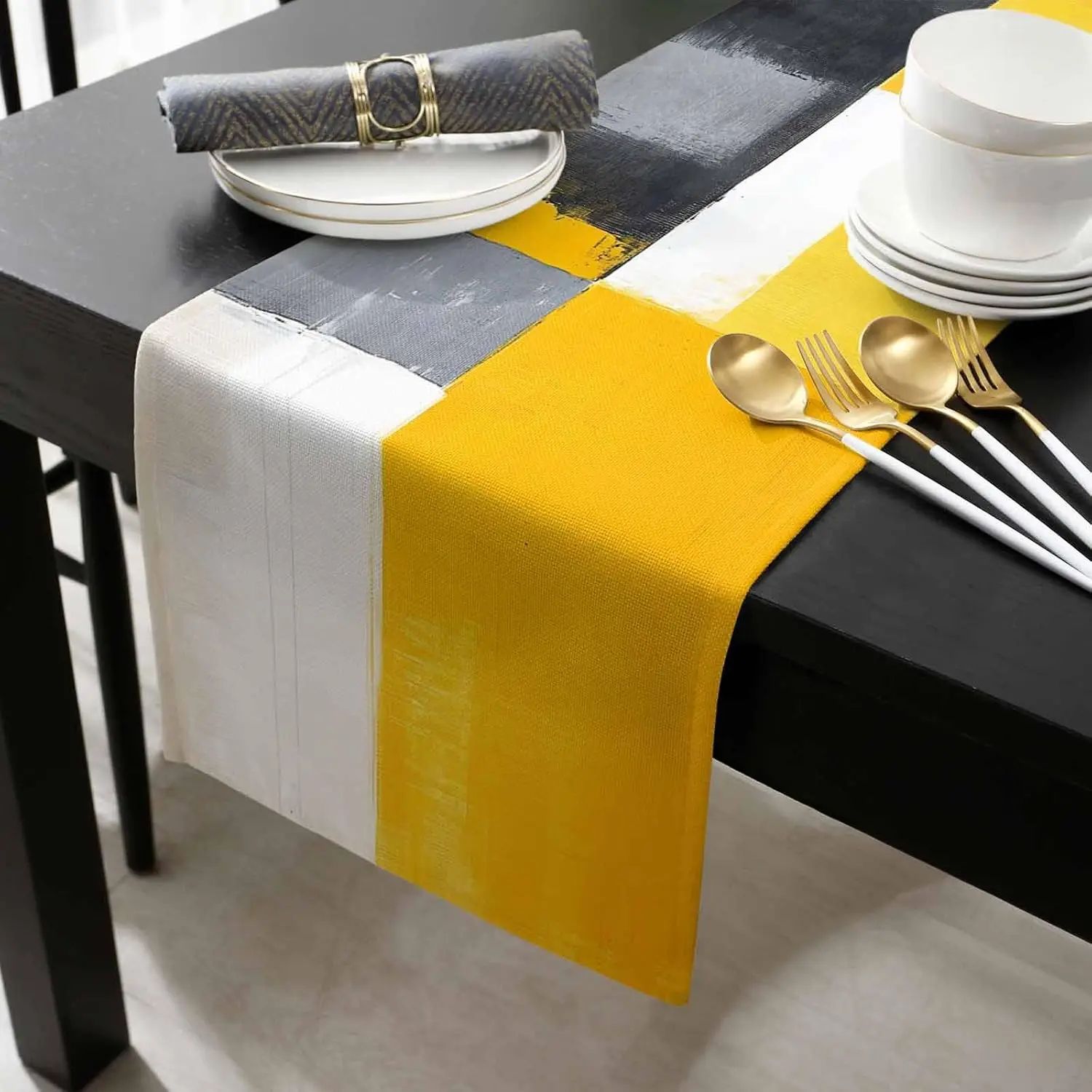 Abstract Geometric Linen Table Runner