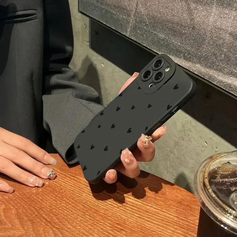 Black Love Heart Shockproof Silicone Phone Case