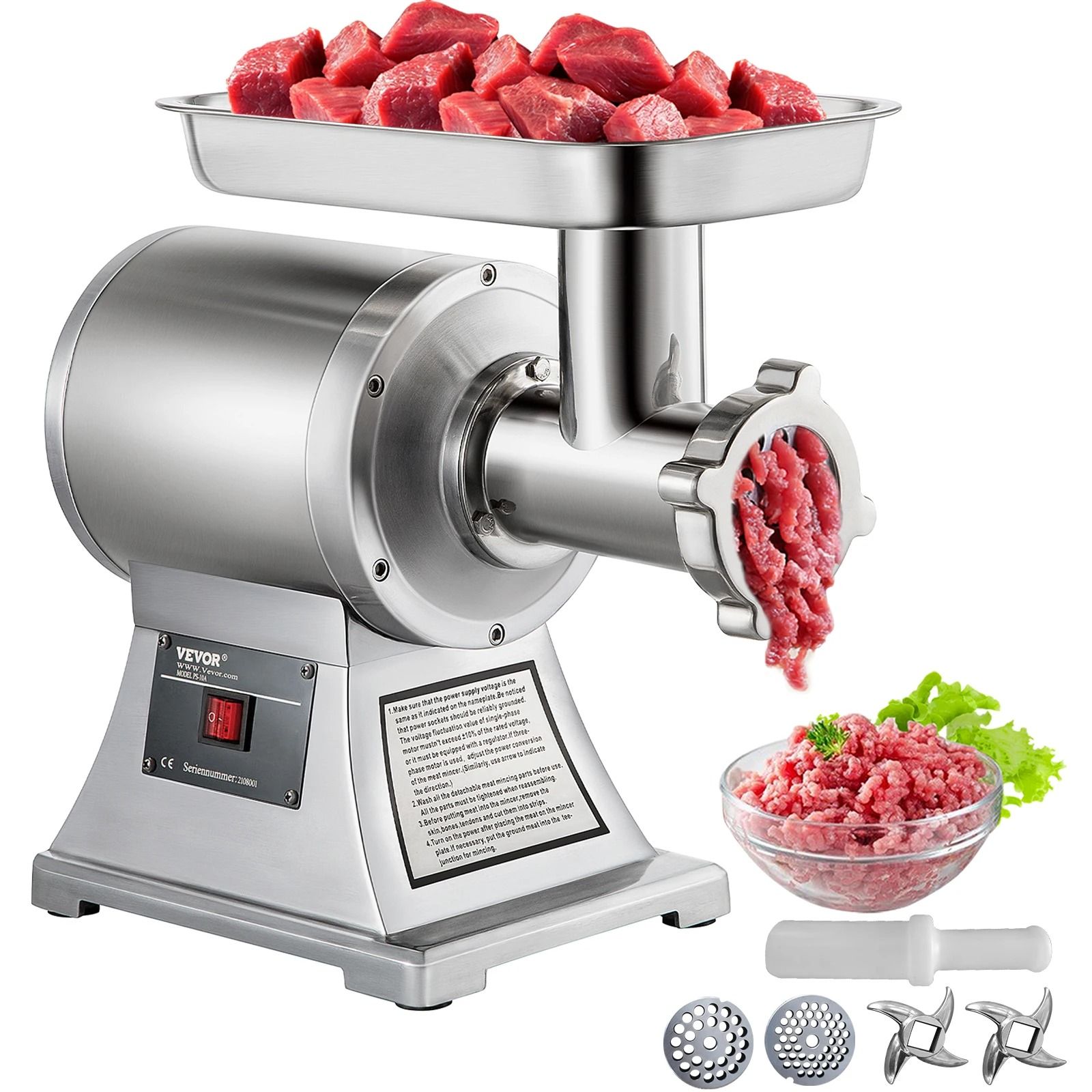 SucceBuy 250Kg/H Commercial Electric Meat Mincer and Grinder Food Processor for Kitchen and Sausage Making