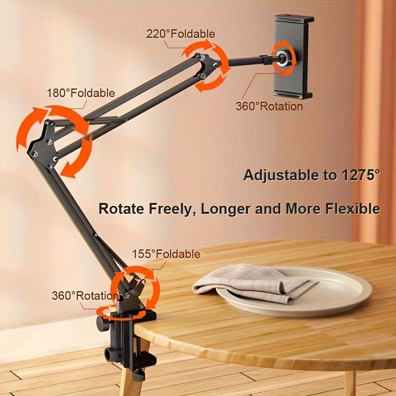 Adjustable Bed Tablet Holder with Rotatable Long Arm Clamp Mount