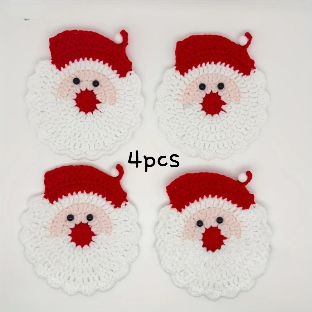 Handmade Crochet Santa Coasters Christmas Drink Mats