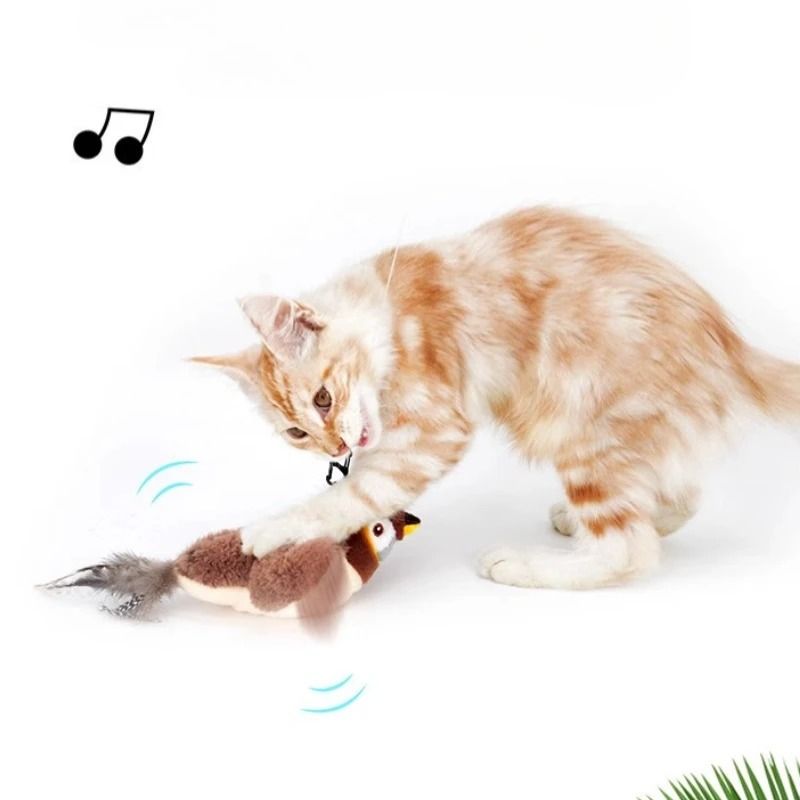Electric Bird Interactive Cat Toy – Rechargeable Squeaky Plush with Real Feathers & Automatic Teaser