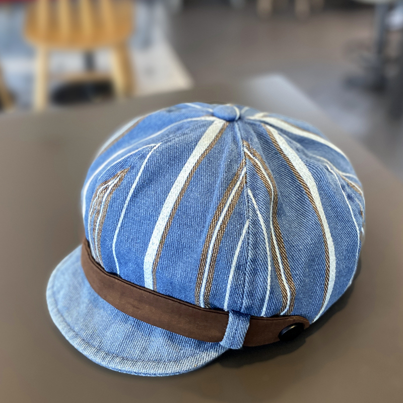 Cotton Denim Baby Beret Hat with Adjustable Soft Brim, Spring Autumn Daily Outing Unisex Infant Toddler