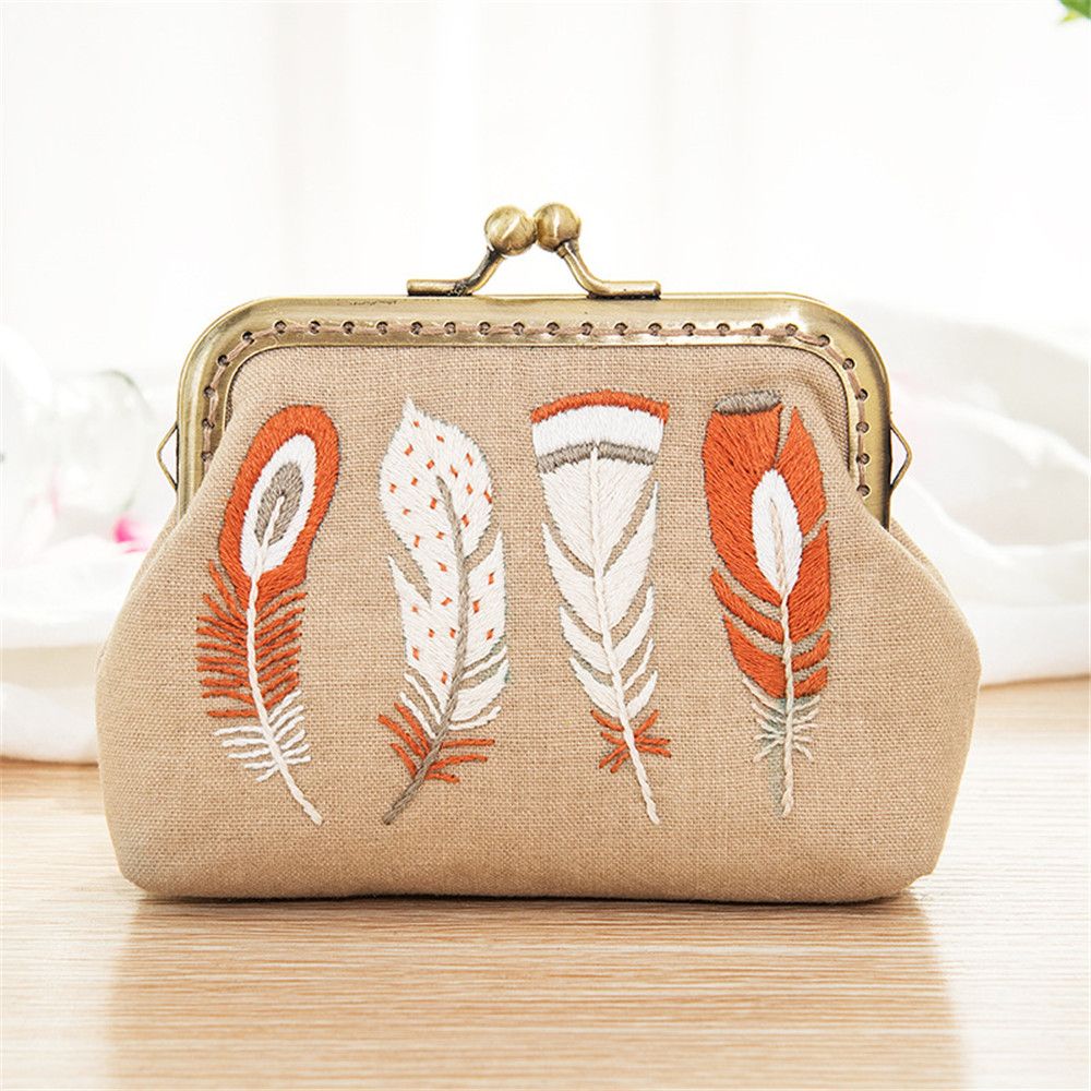 Flowers Bird Embroidered Coin Purse Wallet, Mobile Phone Bags Kit, Handmade DIY Clutch Bag