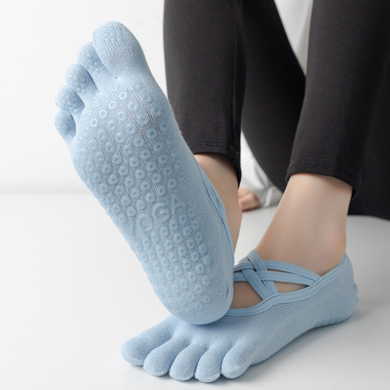 Five Toe Silicone Non-Slip Yoga Sock, Bandage Anti Slip Pilates Socks, New Women Fitness Sports Cotton Sock