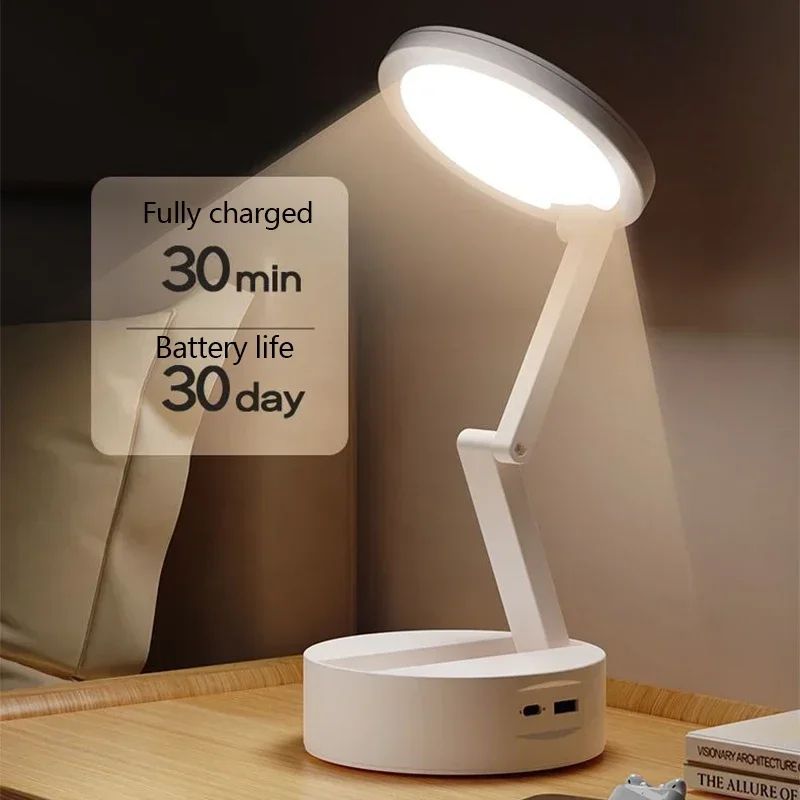 Rechargeable Foldable LED Desk Lamp with Clock