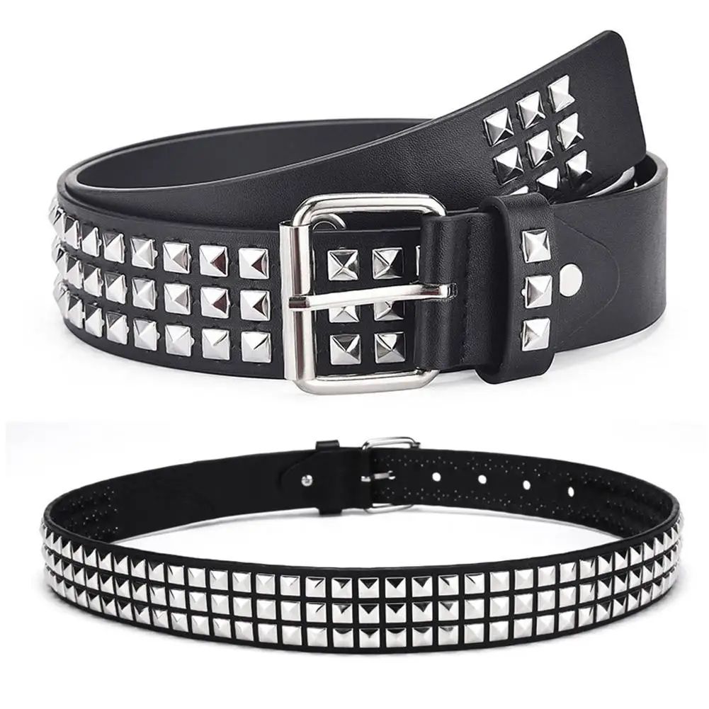 Y2K Gothic Studded Waist Belt with Rock n Roll Buckle – Punk Rivet Cowboy Cowgirl Belt for Women & Men