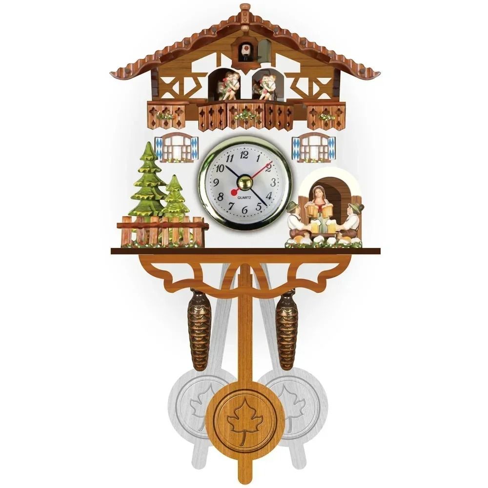 Wooden Cuckoo Wall Clock with Bird Alarm and Silent Quartz Movement