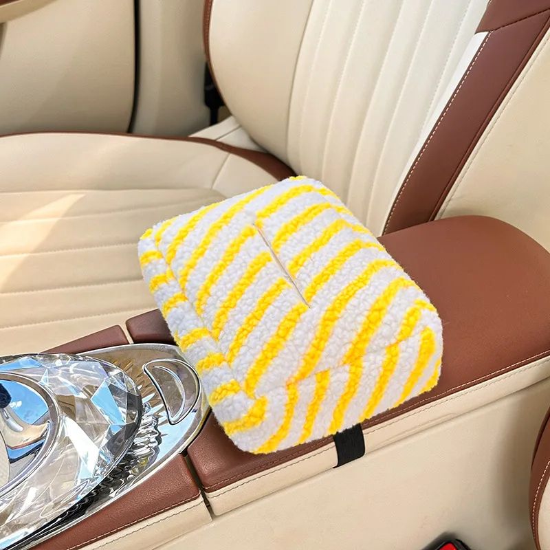 High End Striped Plush Hanging Car Tissue Box