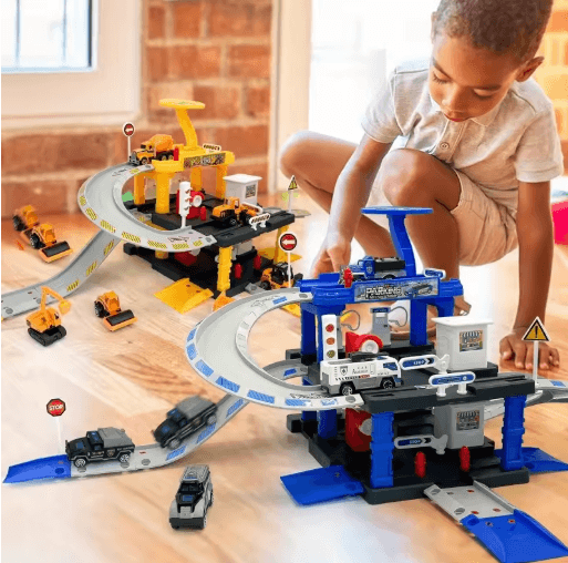 Interactive City Car Track Set with Parking Lot Road Play System