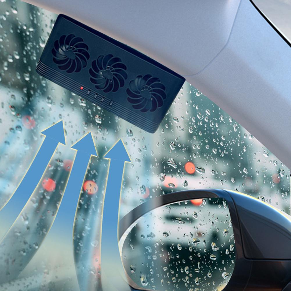 High Wind Power Solar Car Fan, Air Circulation Cooling, 3 Head Ventilation, USB Rechargeable Exhaust Fan