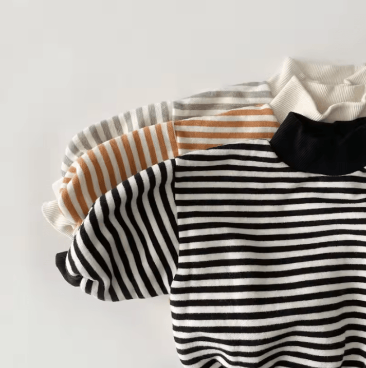 Striped Baby High Neck Sweatshirt Thick Warm Toddler Cotton Sweater Top