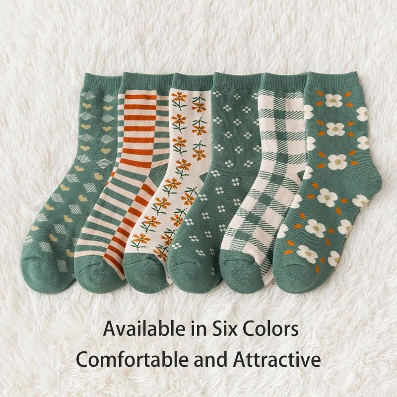 Women Autumn Winter Cartoon Pattern Thick Warm Socks 6 Pairs