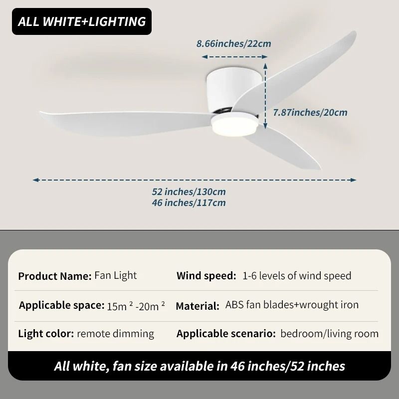 Modern LED Ceiling Fan with 6 Speed Settings and Light Strip