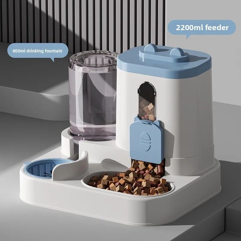 Automatic Dog Cat Feeder and Water Dispenser Set – Gravity Food Feeder and Waterer with Pet Food Bowl