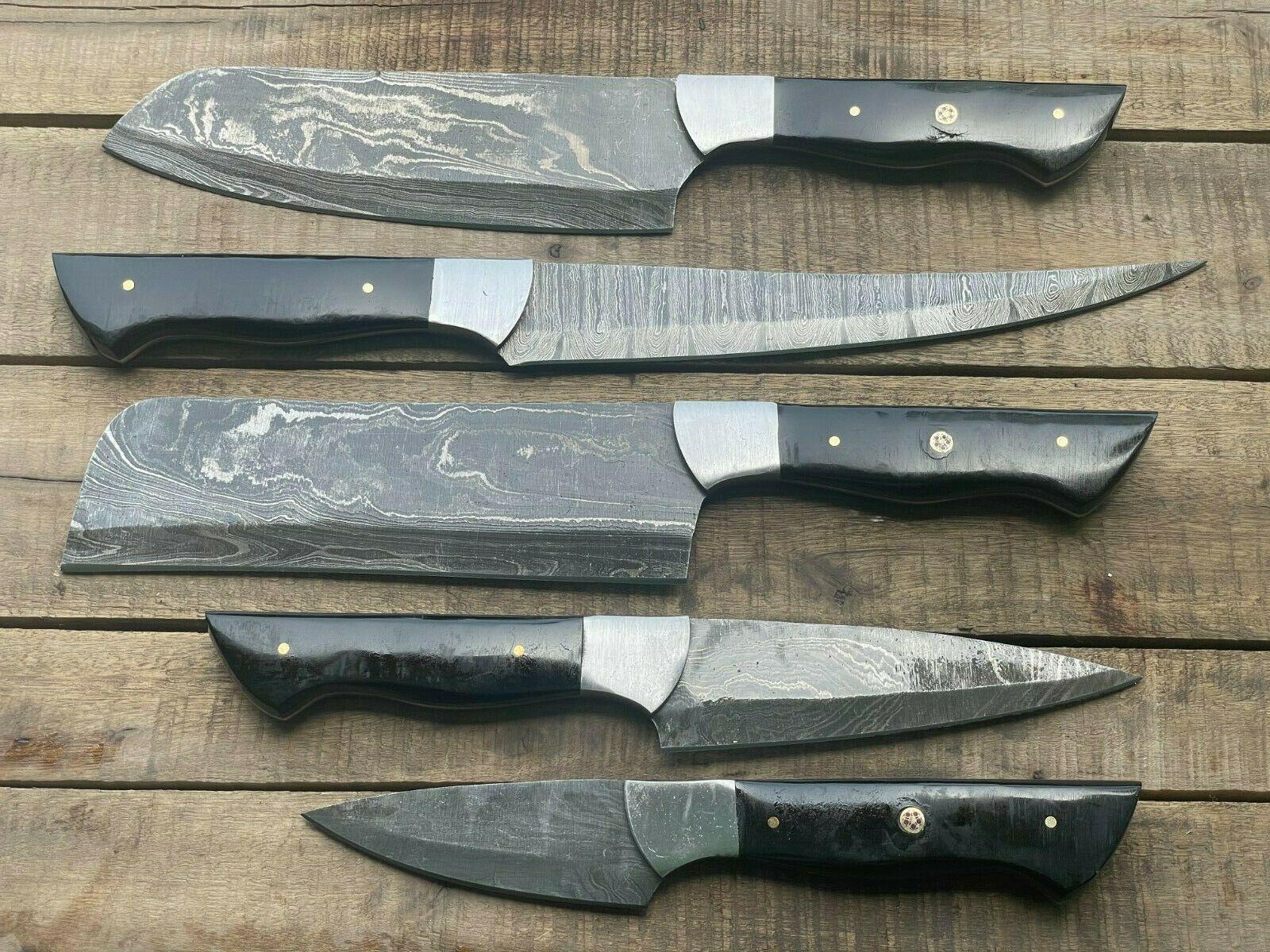 Damascus Steel Chef Knives Handmade Set with Wood Handle