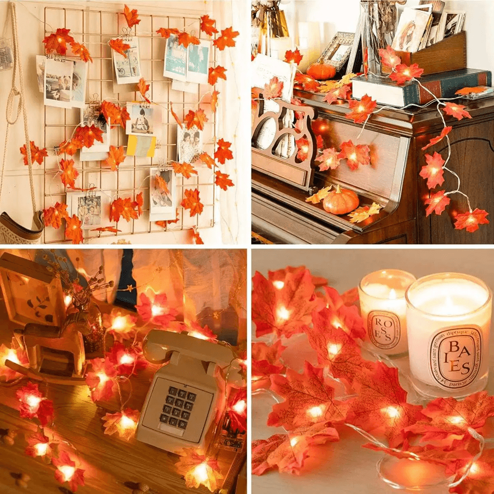 AutumnGlow Maple Leaf Battery LED String Lights