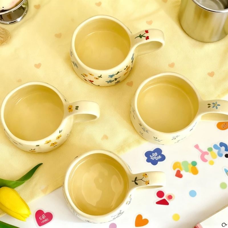 Cream Flower Ceramic Mug
