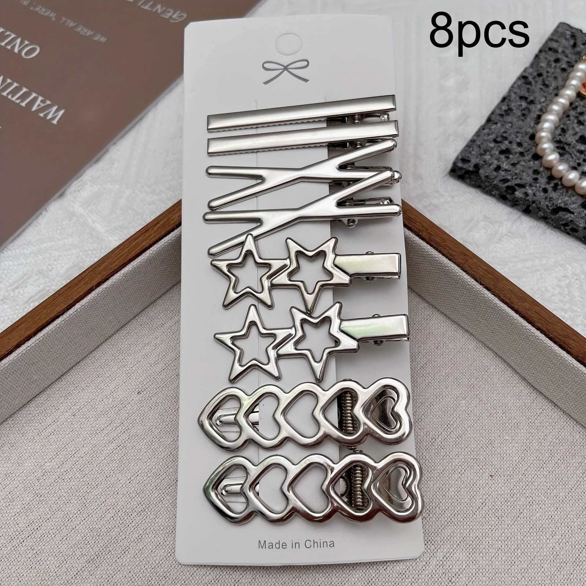 8pcs Elegant Silvery Hair Clips Set