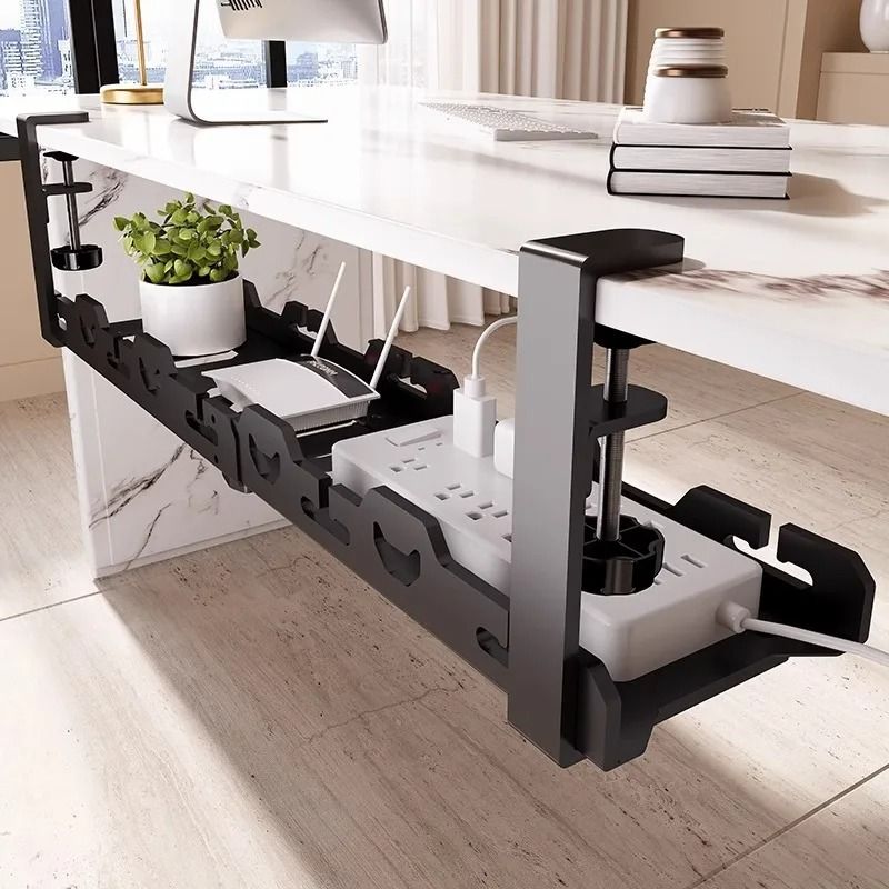 Telescopic Under-Table Storage Rack – Heavy-Duty Metal Cable Management Tray